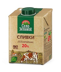 Сливки Село Зеленое питьевые стерилизованные 20% 200 мл