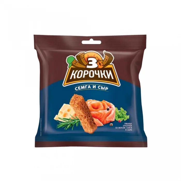 Сухарики 3 Корочки ржаные со вкусом сёмги и сыра 100 г