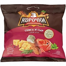 Сухарики Три корочки со вкусом сёмги и сыра весом 60 г с соусом тартар объёмом 25 мл