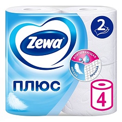 Туалетная бумага ZEVA Плюс 2-х слойная 4 рулона