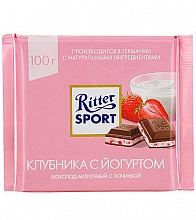Шоколад Риттер Спорт молочный клубника в йогурте 100 г