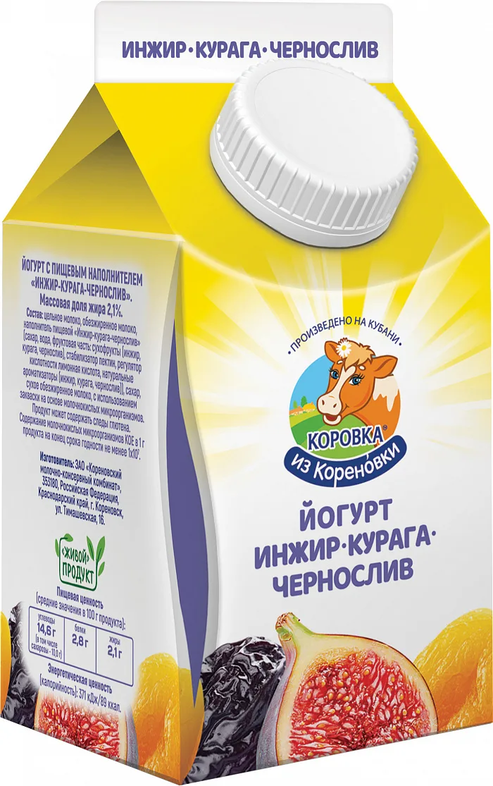 Йогурт Коровка из Кореновки Инжир Курага Чернослив 2,1% 450 мл