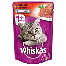 Корм Вискас для кошек паштет Говядина печень пауч 75 г