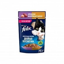 Корм Феликс для взрослых кошек с ягненком и курицей в желе 75 г