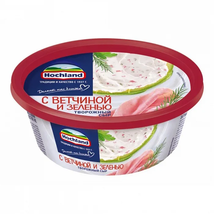 Сыр Хохланд твороженный с ветчиной и зеленью 140 г плавленный