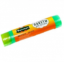 Пакеты для мусора с завязками 60 литров Кузьмич 15шт