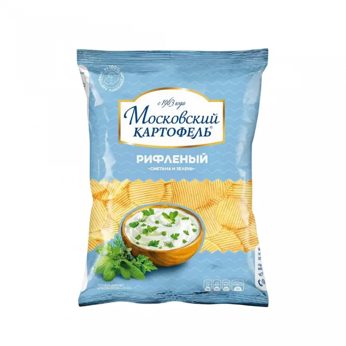 Чипсы Картофель Московский рифленый со вкусом Сметана и зелень 120 г