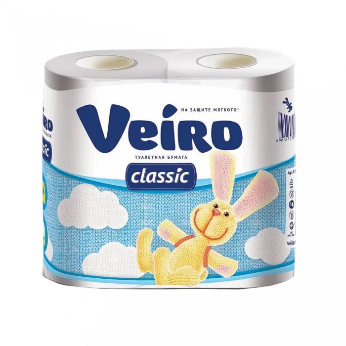Бумага Veiro Linia Classic туалетная 4 рулона 2-х слойная белая