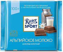Шоколад Риттер Спорт молочный с альпийским молоком 100 г