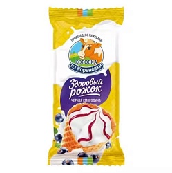 Мороженое Коровка из Кореновки пломбир с черной смородиной в вафельном рожке 120 г