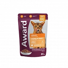 Корм влажный AWARD Urinary для профилактики мочекаменной болезни у взрослых кошек кусочки в соусе с курицей 85 г