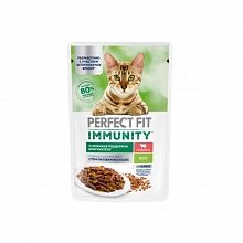 Корм влажный Перфект Фит для кошек иммунитет говядина-лен-желе 75 г