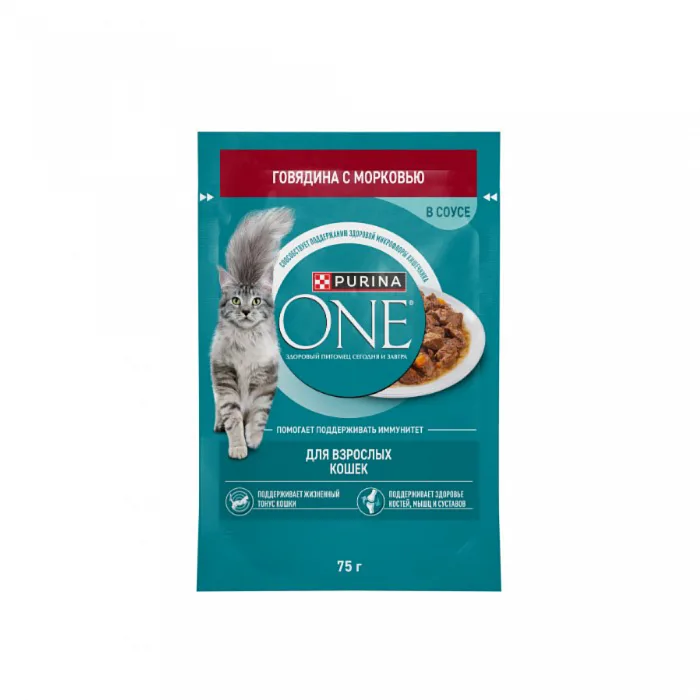 Корм влажный Purina One для взрослых кошек с говядиной и морковью 75 г