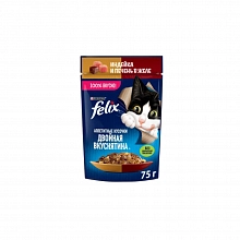 Корм влажный Феликс для кошек Аппетитные кусочки Двойная вкуснятина с индейкой и печенью в желе 75 г
