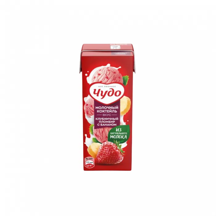 Коктейль Чудо молочный Клубничный пломбир с бананом 2% 200 мл