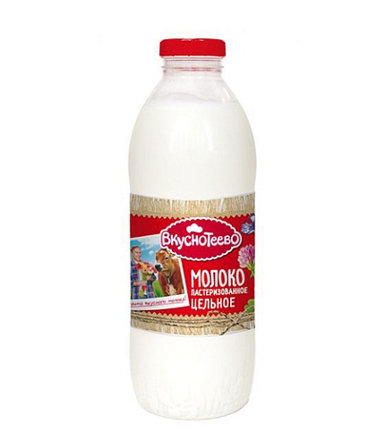 Молоко Вкуснотеево пастеризованное Цельное 3.2-6% 900 г