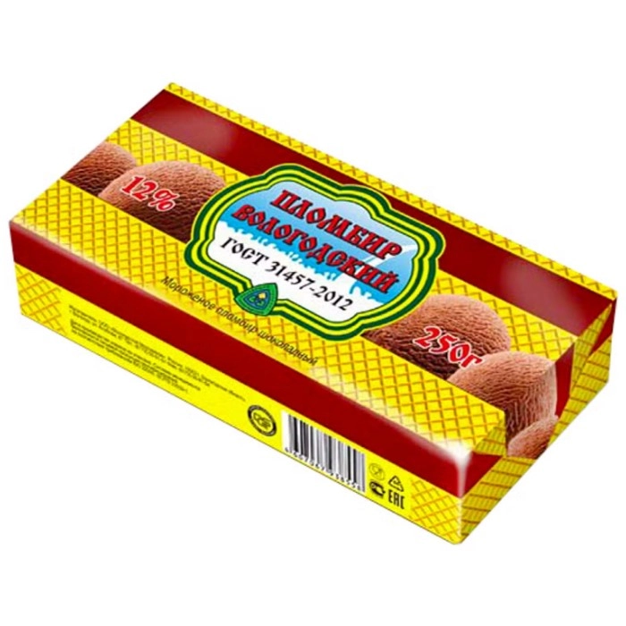 Мороженое Вологодский пломбир шоколадный пломбир брикет 250 г