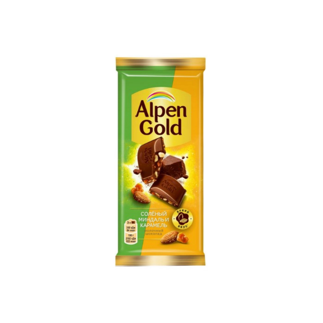 Шоколад Альпен Голд молочный соленый миндаль-карамель 80 г