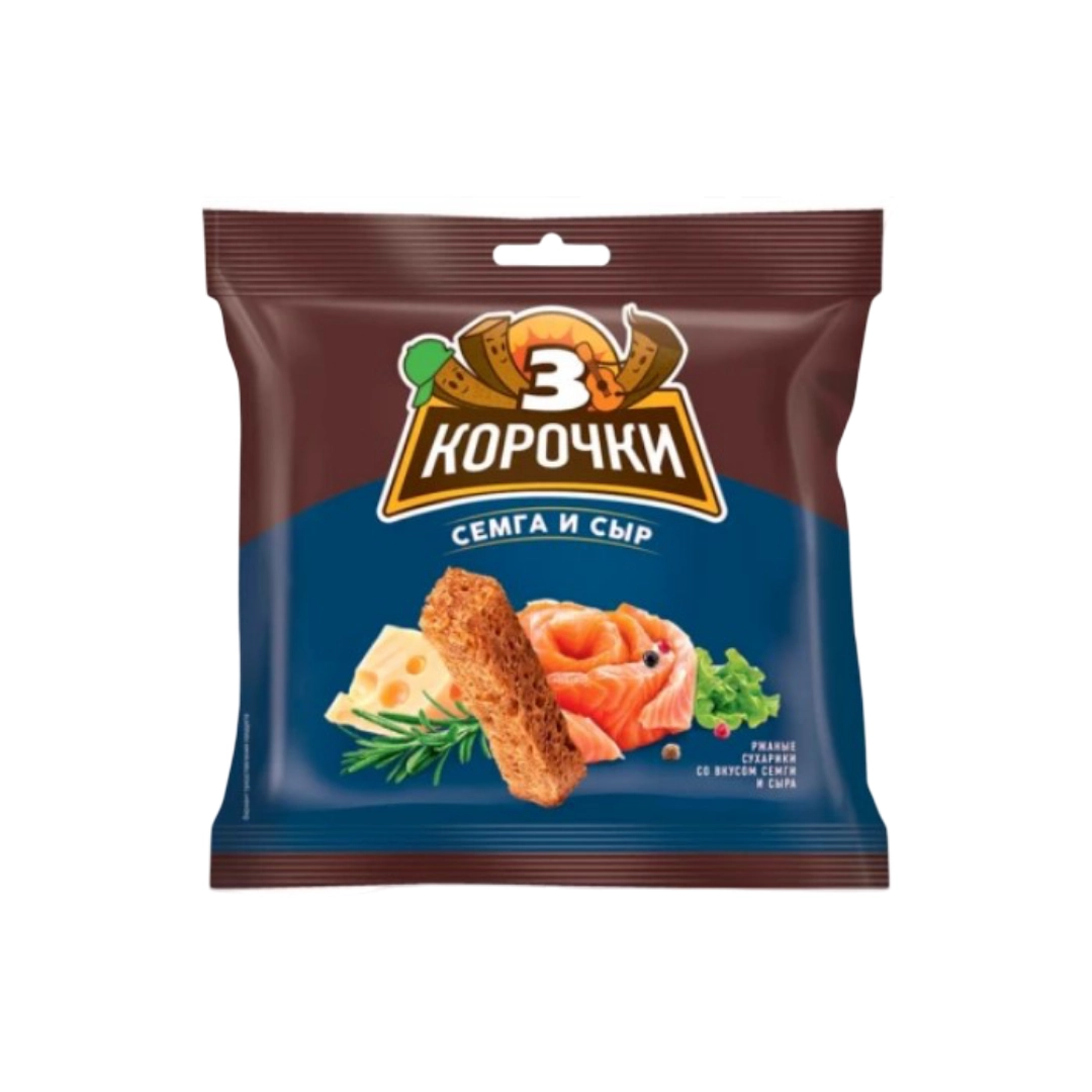 Сухарики 3 Корочки ржаные со вкусом сёмги и сыра 100 г