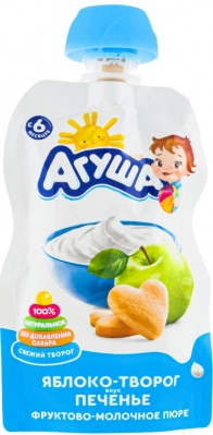 Пюре Агуша яблоко-творог-печенье с 6 месяцев 90 г
