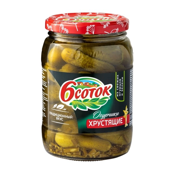 Огурчики 6 Соток маринованные хрустящие 680 г