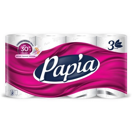 Туалетная бумага Папиа 3-х слойная 8 рулонов