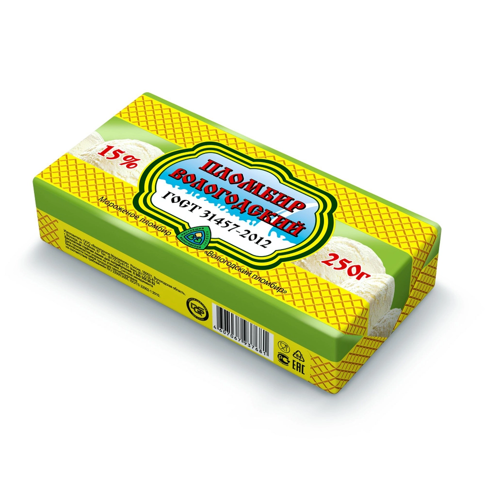 Мороженое Вологодский Пломбир 15% 250 г