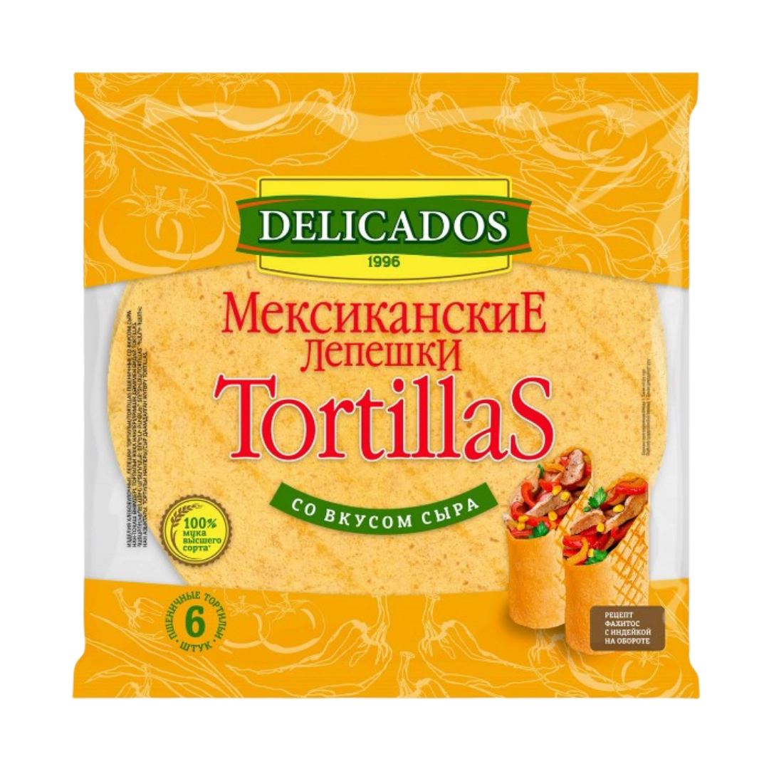 Лепешка Delicados Тортилья мексиканская пшеничная со вкусом сыра 400 г