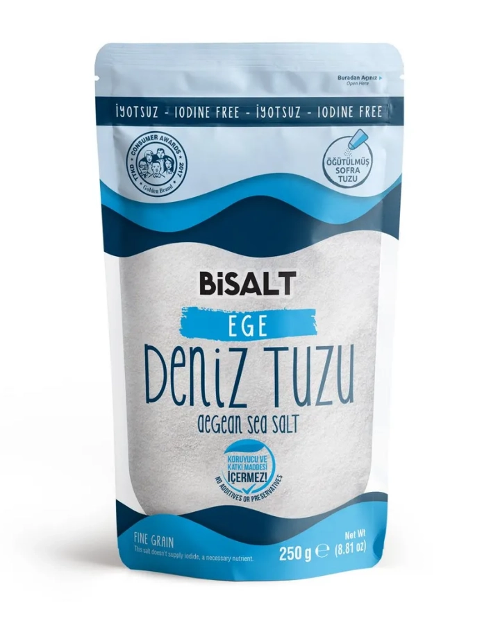 Соль BiSALT морская пищевая мелкая йодированная садочная 250 г 