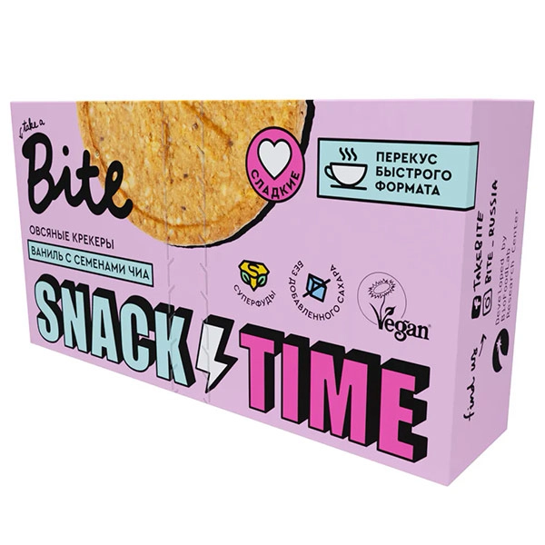 Крекеры Take a Bite овсяные сладкие со вкусом ванили и семенами чиа 125 г