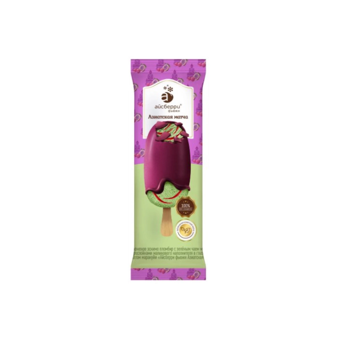 Мороженое Айсберри пломбир с матчей и малиновой прослойкой с ароматом маракуйи в глазури Азиатская матча 80 г