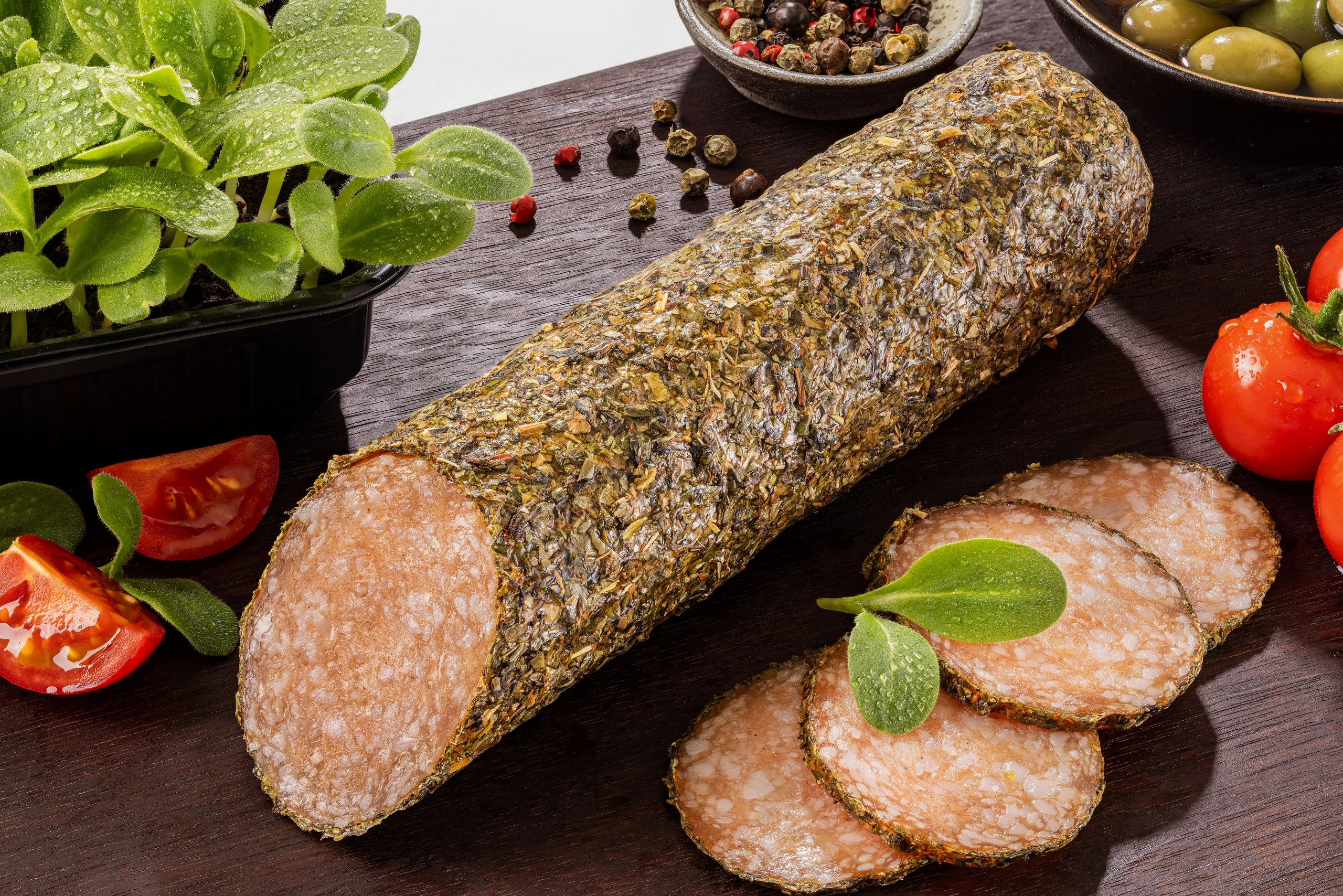 Колбаса Салями в обсыпке Итальянские травы сырокопченая