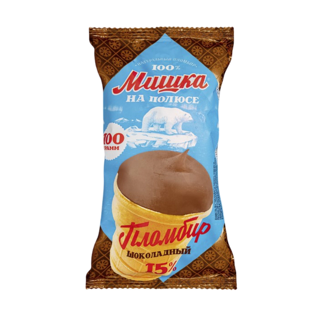 Мороженое Мишка на Полюсе пломбир шоколадный в вафельном стаканчике 100 г