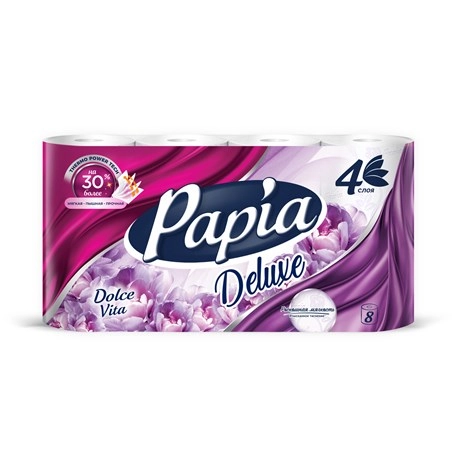 Туалетная бумага Papia Deluxe Dolce 4-слойная 8 рулонов