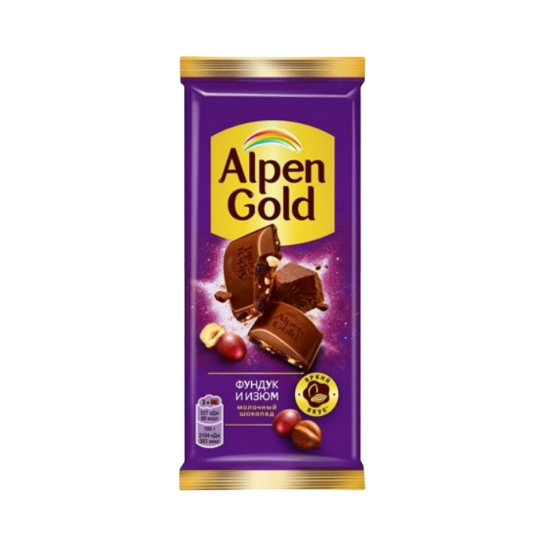 Шоколад Alpen Gold молочный Фундук-изюм 80 г