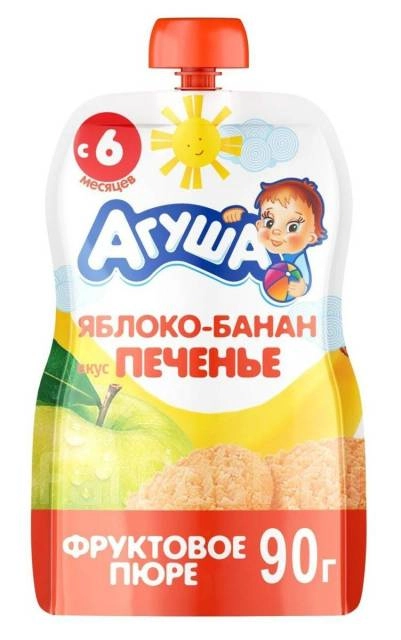Пюре Агуша фруктовое Яблоко Банан Печенье с 6 месяцев 90 г