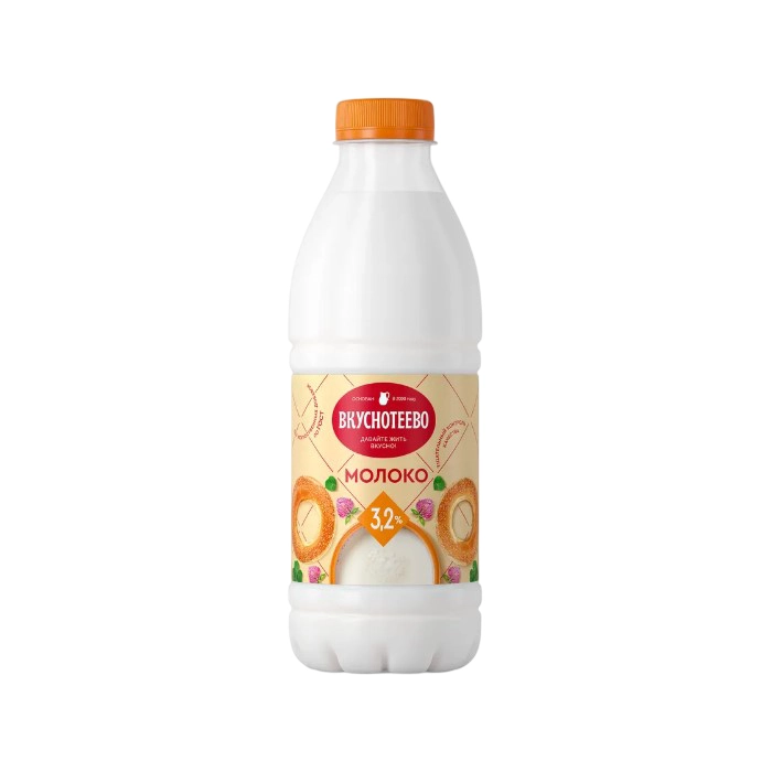 Молоко Вкуснотеево пастеризованное 3.2% 900 г