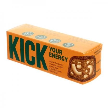 Батончик Kick кешью с какао и маслом апельсина в карамельном шоколаде 45 г