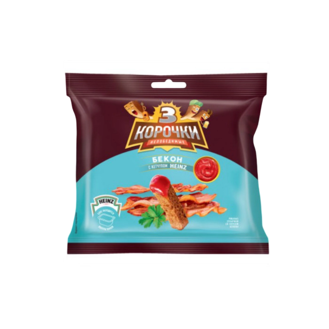 Сухарики 3 Корочки ржаные Бекон Кетчуп Хайнц 60 г+25 г