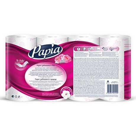 Туалетная бумага Папия таинственный сад 3-х слойная 8 рулонов