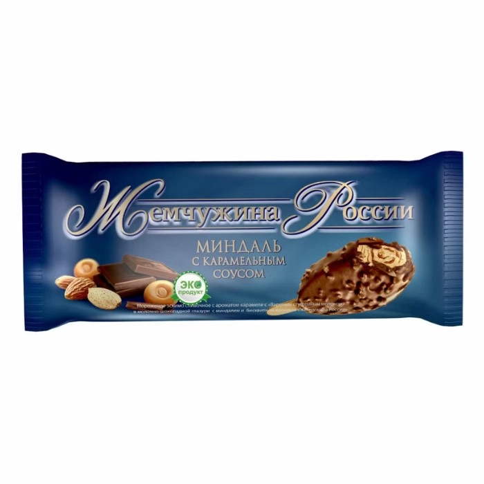Мороженое Жемчужина России сливочное миндаль-карамельный соус в орехово-шоколадной глазури 80 г
