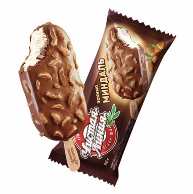 Мороженое Чистая линия пломбир ванильный в шоколадной глазури с миндалем 80 г