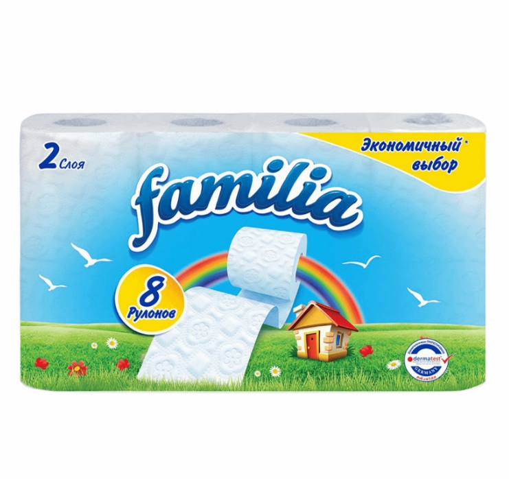 Туалетная бумага Familia Радуга 2х слойная 8 шт