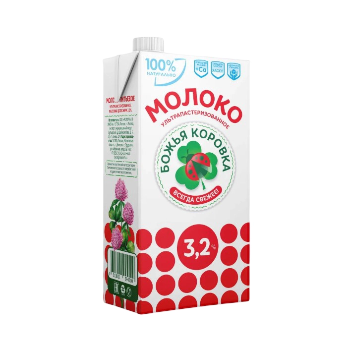 Молоко Божья Коровка ультрапастеризованное 3.2% 950 мл