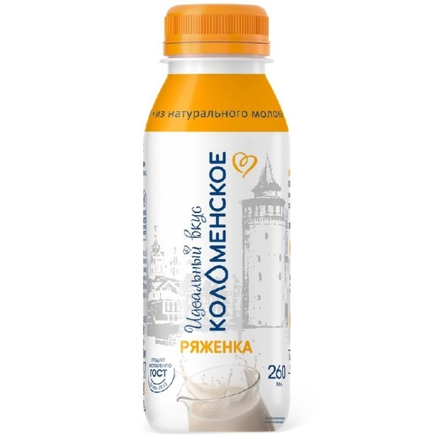 Ряженка Коломенская из цельного молока с мдж от 3.4% до 4.5% 260 мл