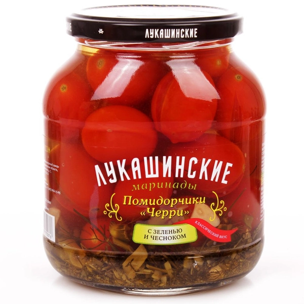 Помидорки Черри Лукашинские закуски маринованные с зеленью и чесноком 670 г