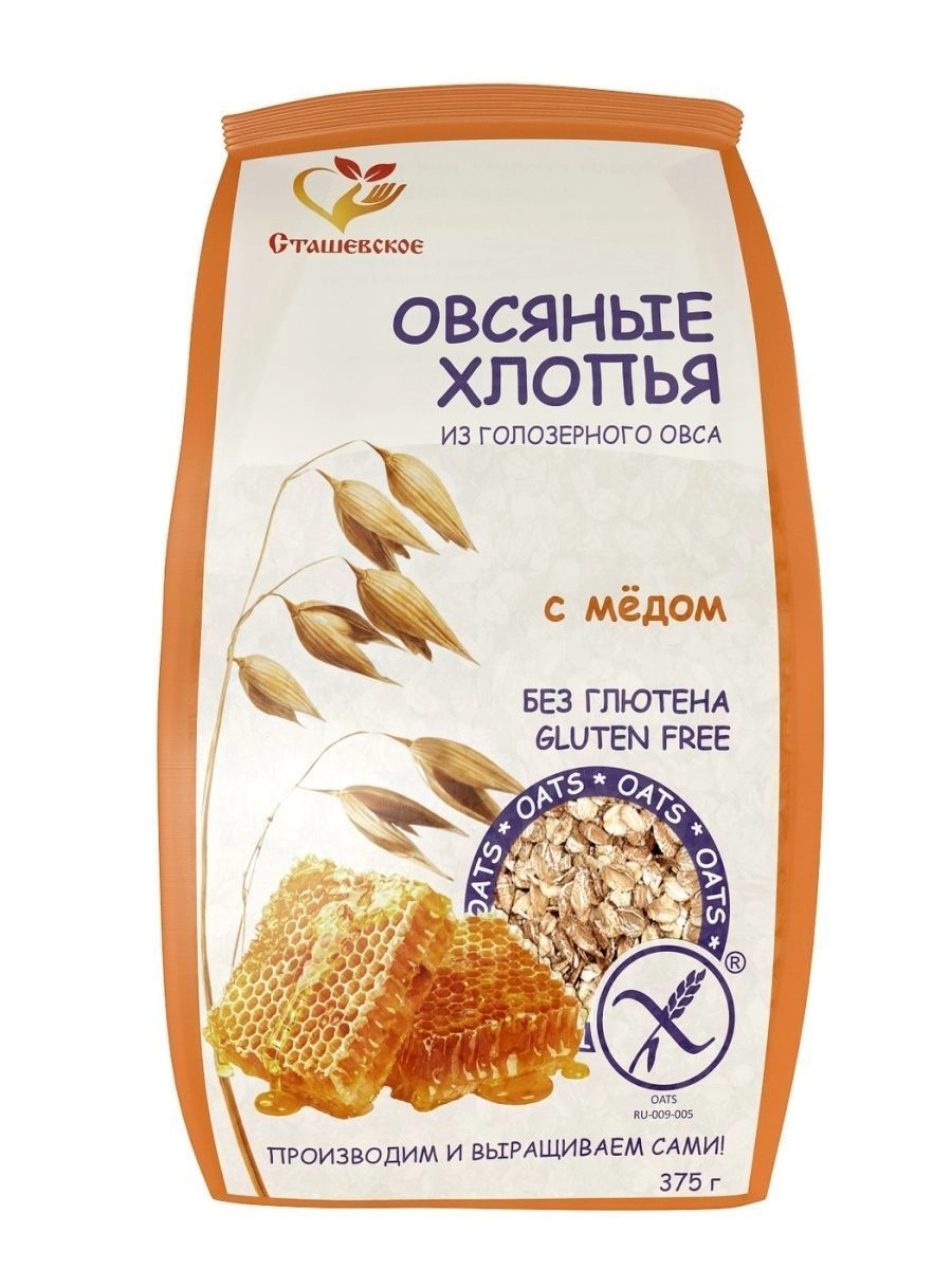 Овсяные хлопья без глютена с мёдом 375 г