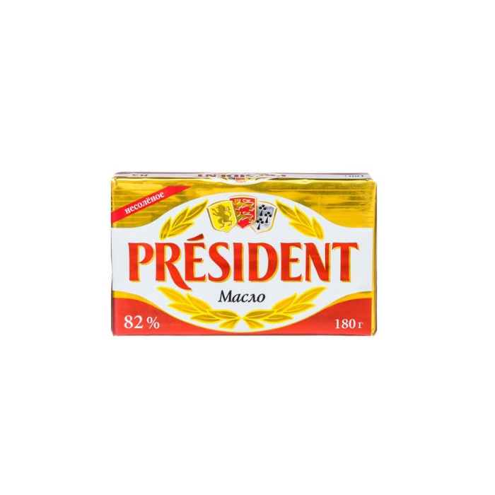 Масло President кислосливочное несоленое 82% 180 г