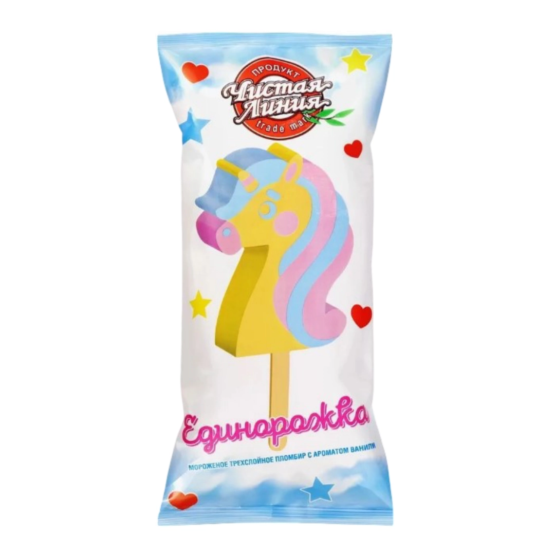 Мороженое Чистая Линия пломбир Единорожка 65 г