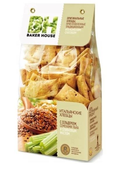 Итальянские хлебцы Бэйкер Хаус сельдерей семена льна 250 г